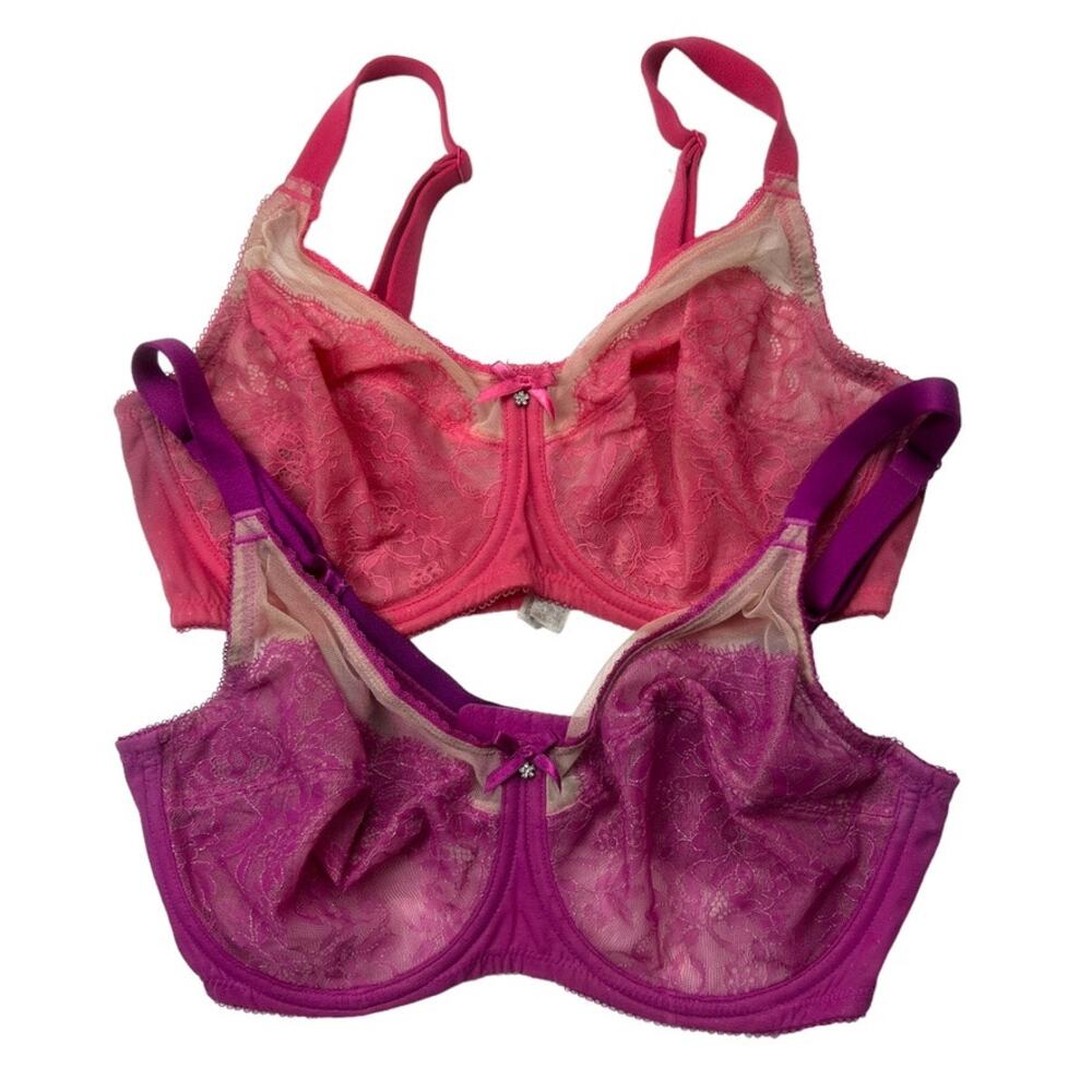 2 Wacoal Bras Retro Chic Full Figure Underwire 855186 Lace Women's 36DD Unpadded